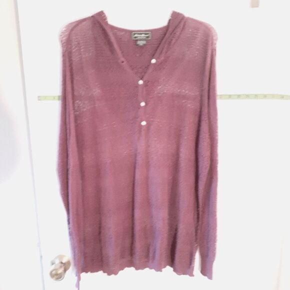 Eddie Bauer purple Pima cotton lace hoodie sweater jacket pullover top XXL 2X - Picture 3 of 6